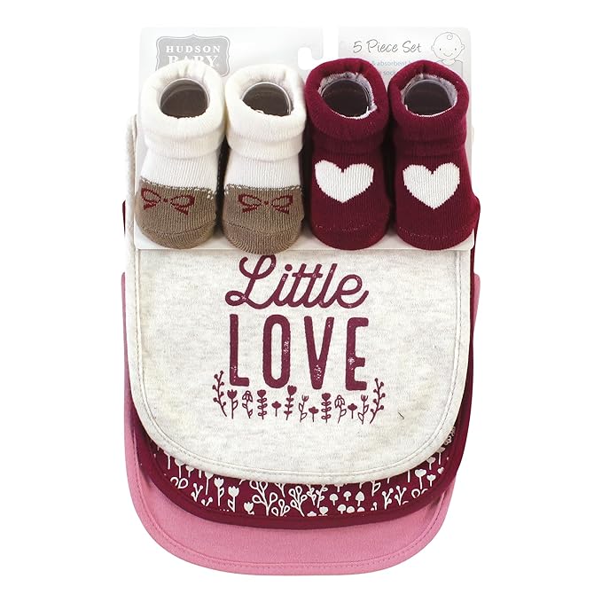 Hudson Baby Unisex Baby Cotton Bib and Sock Set, Little Love Flowers, One Size
