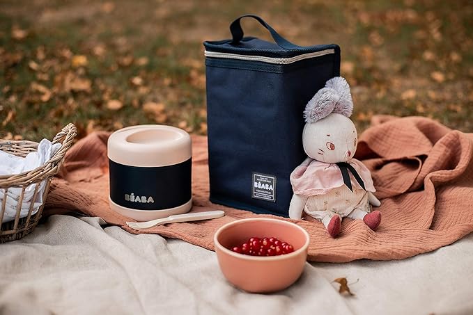 Beaba Stainless Steel Insulated Food Jar 10 oz, Kids insulated, Lunch Containers, Leakproof, Wide Opening, Suitable for Hot and Cold Foods (Midnight)