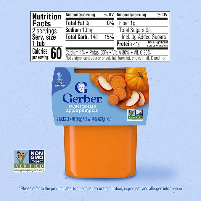 Gerber Baby Food 2nd Foods Blends, Sweet Potato Apple Pumpkin Puree, Veggie Power, Natural & Non-GMO, 4 Ounce Tubs, 2-Pack (Pack of 8)