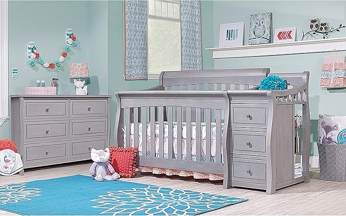 Sorelle Furniture Princeton Elite Crib and Changer Classic -in- Convertible Diaper Changing Table Made of Pine Wood Non-Toxic Wooden Baby Bed Toddler Childs Daybed Full-Size Nursery - Weathered Grey