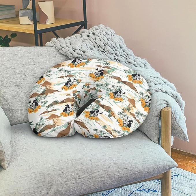 Palm Tree Cow Nursing Pillow Cover for Newborn Babies Soft & Gentle on Baby Skin Feeding Cushion Slipcover Breastfeeding Support Pillow Case with Hidden Zipper