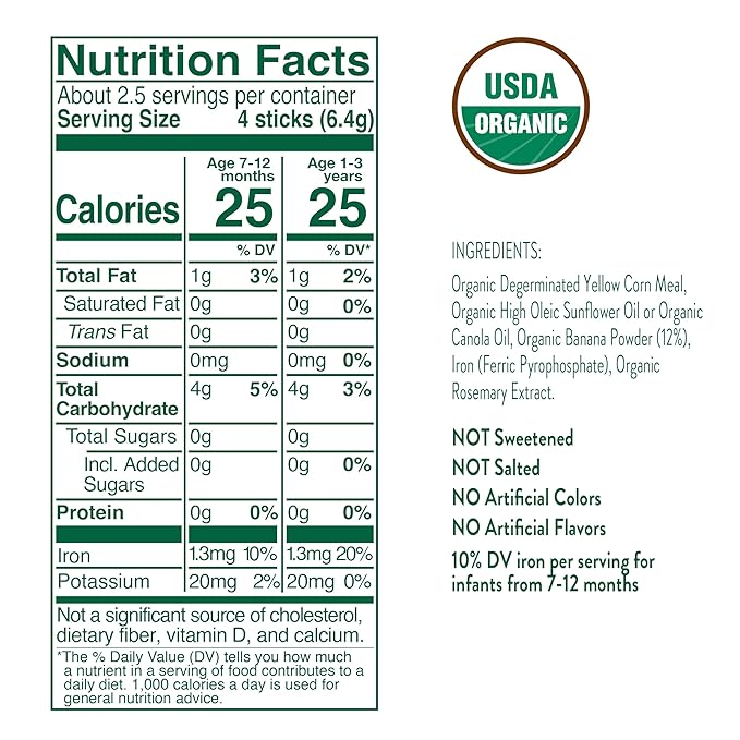 Little Bellies Organic Banana Pick-Me Sticks Baby Snack (0.56 oz Individual Packs), (Pack of 10)