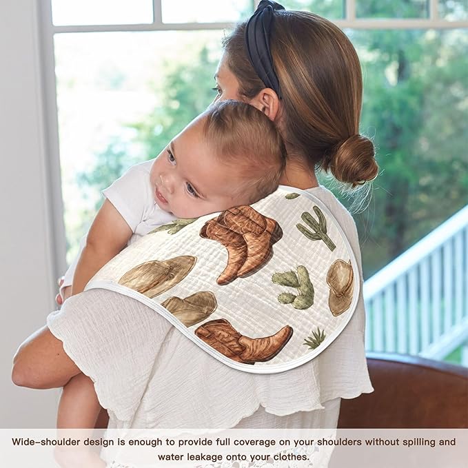 Western Cowboy Boot Retro Burp Cloths Baby Boys Girls Absorbent Soft Cotton Burping Cloths Rags, 2 Pack