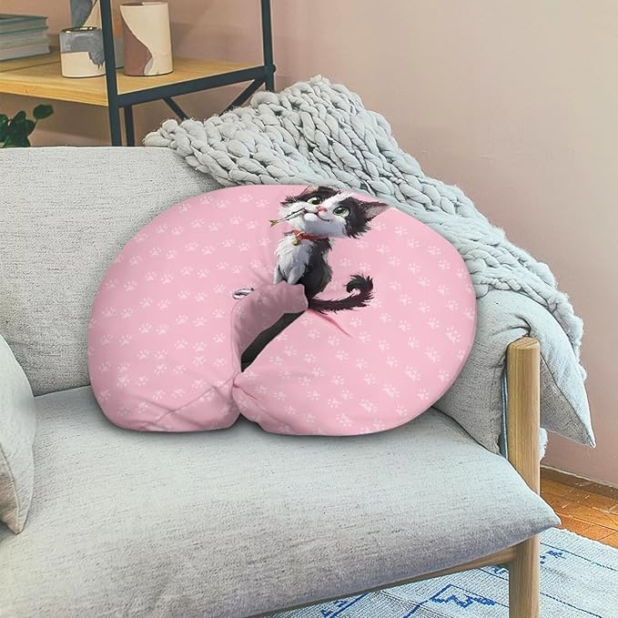 Pink Cat Nursing Pillow Cover for Newborn U-Shaped Nursing Slipcover Breastfeeding Pillow Case Hidden Zipper Design Soft and Skin-Friendly