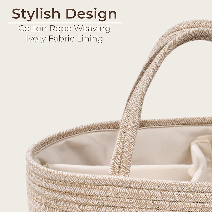 Diaper Caddy Organizer, Empty Gift Basket for Newborn Essentials, Baby Storage Basket, Stylish Gift Bag for Baby Shower, Boys and Girls – Small, Oatmeal