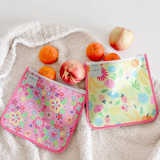 Green Sprouts Reusable Insulated Sandwich Bags (2 Pack) | Holds Food, Utensils, Wipes & More | Keeps Food Fresh | Food-Safe, Waterproof, Easy-Clean Material