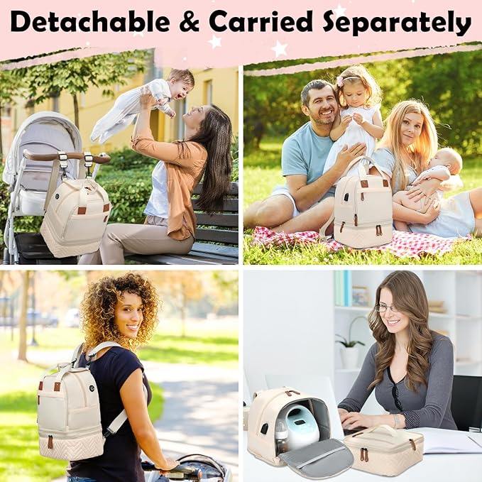 Breast Pump Bag for Spectra S1/S2 - Spectra Pump Bag with Ice Pack & Waterproof Mat, Portable Breast Milk Cooler Case for Work, Travel and Family Use, Beige