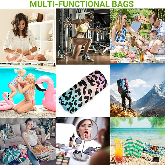 visesunny Colored Leopard Grain 2Pcs Wet Bag with Zippered Pockets Washable Reusable Roomy Diaper Bag for Travel,Beach,Daycare,Stroller,Diapers,Dirty Gym Clothes,Wet Swimsuits,Toiletries
