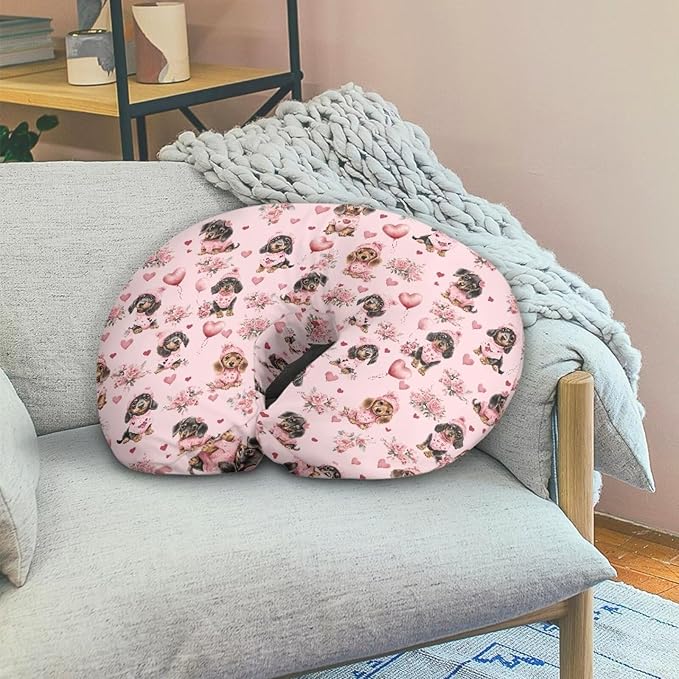 Jeiento Pink Love Heart Dachshund Dogs Nursing Pillow Covers Cute Cartoon Nursing Pillow Cover Slipcover Comfortable Pillowcase for Breastfeeding and Bottle Feeding