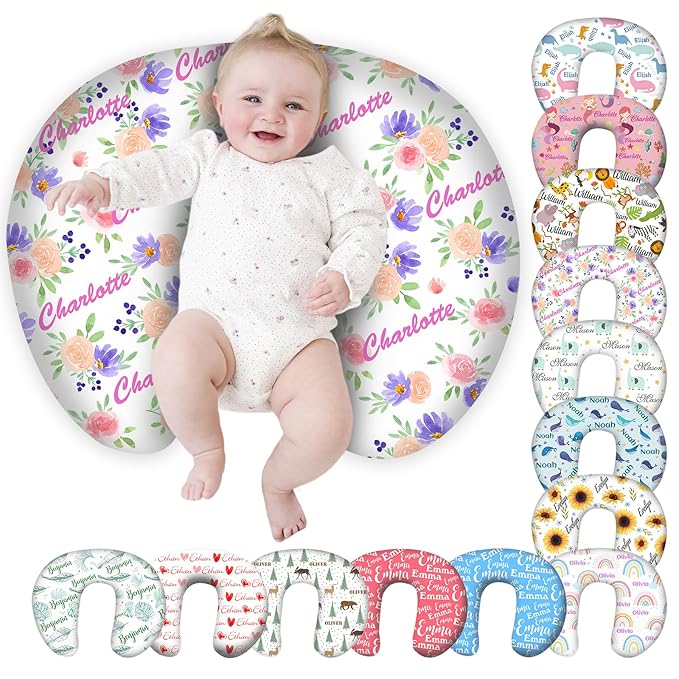 Personalized Baby Nursing Pillow Cover Custom with Name, Floral Theme Customized Boy & Girl Gifts