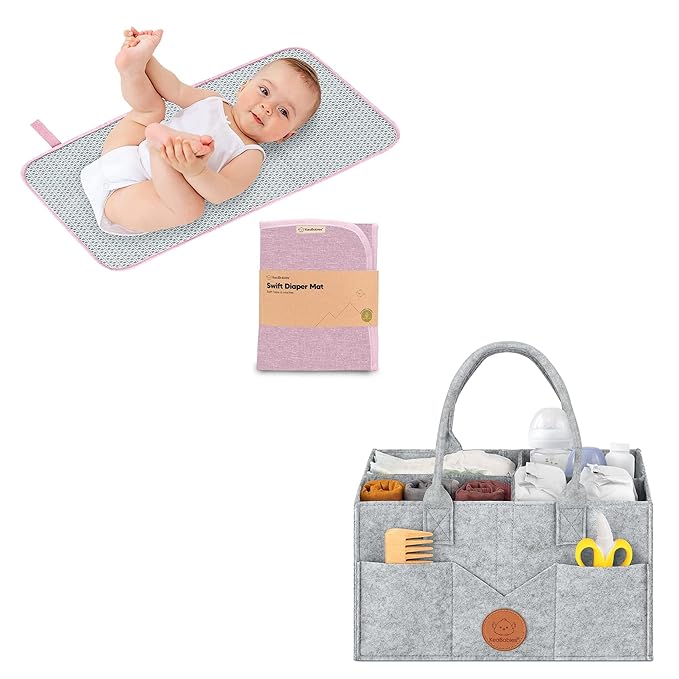 KeaBabies Portable Diaper Changing Pad and Baby Diaper Caddy Organizer - Waterproof Foldable Baby Changing Mat - Large Baby Organizer - Travel Diaper Change Mat - Diaper Organizer for Changing Table
