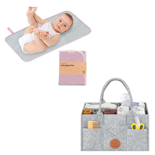 KeaBabies Portable Diaper Changing Pad and Baby Diaper Caddy Organizer - Waterproof Foldable Baby Changing Mat - Large Baby Organizer - Travel Diaper Change Mat - Diaper Organizer for Changing Table