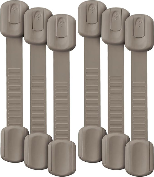 Bates- Child Safety Strap Locks, 6 Pack, Warm Gray, Baby Cabinet Locks with Adjustable Strap Length