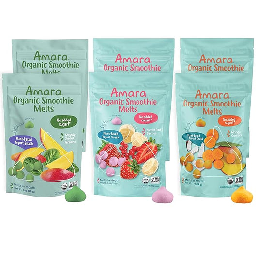 Amara Smoothie Melts - Best Sellers Variety Pack - Baby Snacks Made With Fruits and Vegetables - Healthy Toddler Snacks For Your Kids Lunch Box - Organic Plant Based Yogurt Melts - 6 Packs
