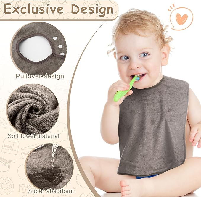 Hercicy Full Coverage Pullover Toddler Baby Bibs Terry Cloth Bibs with Snap Button for 0-4 Years Unisex Feeding Drooling