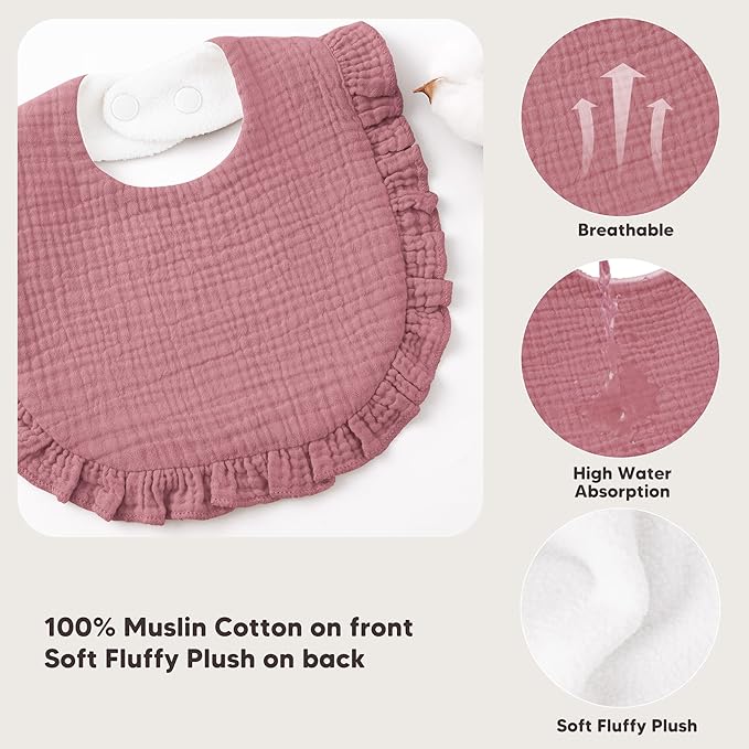 Bearmoss 8 Pack Muslin Baby Bibs for Drooling and Teething, Soft Bibs for Girls, Boys, Newborn