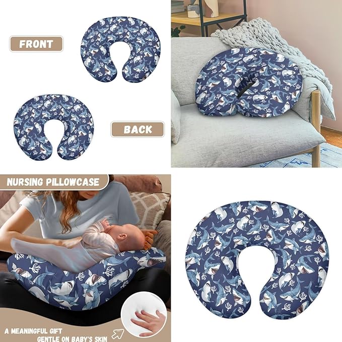 Sharks Basket Covers & Nursing Pillow Cover for Baby Newborn Registry & Shower Gift for Boys Girls Breathable Washable Not Easy to Fade