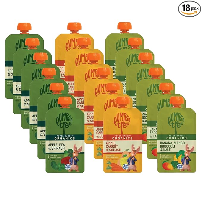 Peter Rabbit Organics Fruit & Vegetable Variety Pack, 4 oz. Squeezable Pouches (Pack of 18)