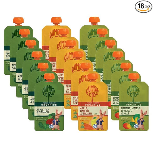Peter Rabbit Organics Fruit & Vegetable Variety Pack, 4 oz. Squeezable Pouches (Pack of 18)