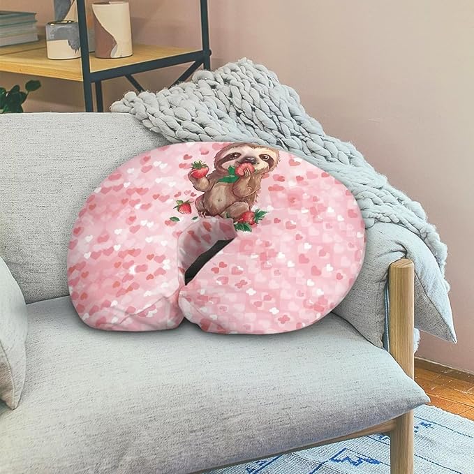 Pink Sloth Nursing Pillow Covers U-Shaped Sakura Feeding Pillow Cover for Nursing Pillow Hidden Zipper Design Soft and Skin-Friendly