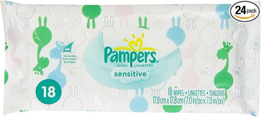 Pampers Sensitive Wipes Convenience Pack 18 Count (Pack of 24)