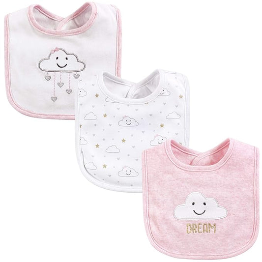 Hudson Baby Unisex Baby Cotton Bibs, Pink Cloud, One Size