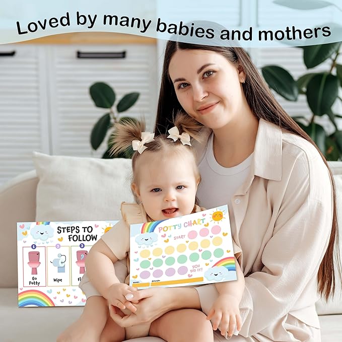 Rainbow Potty Trainning Sticker Chart for Toddlers Boys Girls, 10 Potty Training Chart with 216 Stickers & 1 Routine Card - A16