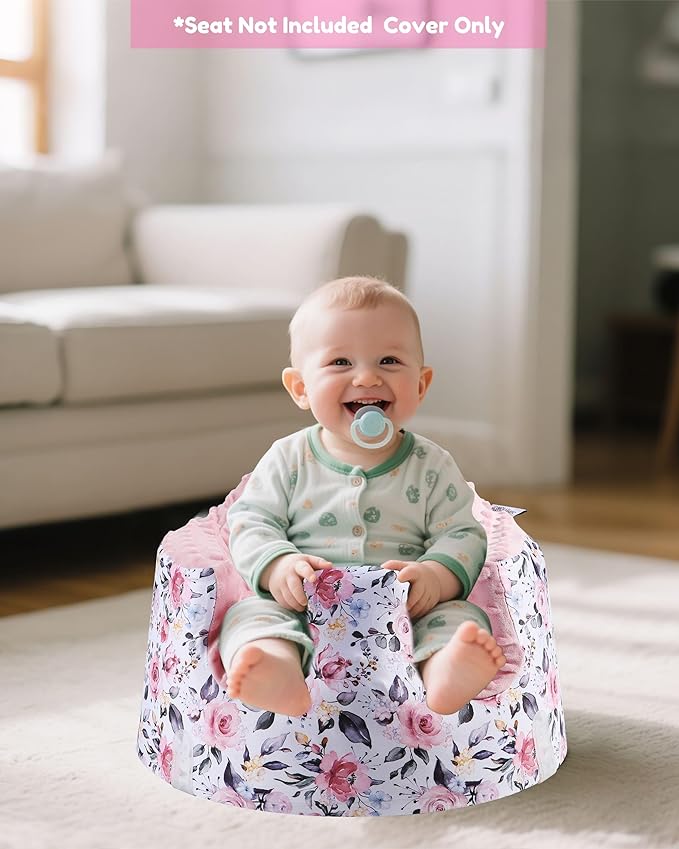 BOMOLOUR Seat Cover Compatible with Bumbo and Nuby Seat, Removable Breathable Baby Floor Seat Cover for Boys and Girls, Seat Not Included (Pink Flower)