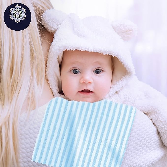 16 Pack Super Soft Baby Burp Cloths, Baby Washcloths, Ultra Absorbent Large Newborn Burping Cloth for Boy and Girl, Milk Spit Up Rags, Unisex for Baby Sensitive Skin, Aqua and White, 16 x 12 Inch