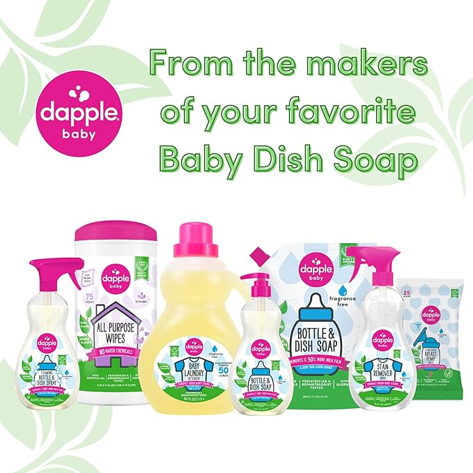 Dapple Baby Fragrance-Free Foaming Bottle & Dish Spray - (2 Pack) 16.9 fl oz - Plant-Powered Cleaner for Baby Bottles, Pump Parts, and Sippy Cups - Includes 1 Pump