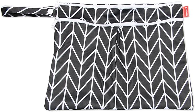 Damero 3pcs Travel Wet and Dry Bag with Handle for Cloth Diaper, Pumping Parts, Clothes, Swimsuit and More, Easy to Grab and Go, Black Arrows