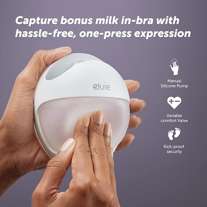 Elvie Curve - Manual Wearable Breast Pump - Hands-Free, Kick-Proof, Portable Silicone Pump that Can Be Worn in-Bra for Gentle, Natural Milk Expression - Breast Feeding Essentials