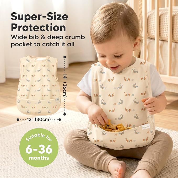 KeaBabies Waterproof Bibs for Baby Girl,Boy – 2-Pack Lightweight, Large Baby Bibs for Eating, Wearable Food Catcher, 6-12 Months Infant Feeding Essentials, Smock for Toddlers 1-3, Kids (Pets & Paws)