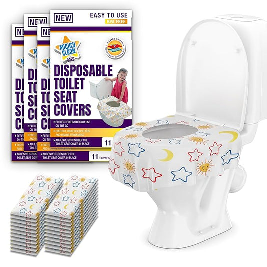 Mighty Clean Baby 44-Pack Disposable Toilet Seat Covers - XL Waterproof Potty Covers for Toddlers, Kids & Adults - Travel, Public Restrooms, Airplane, Potty Training