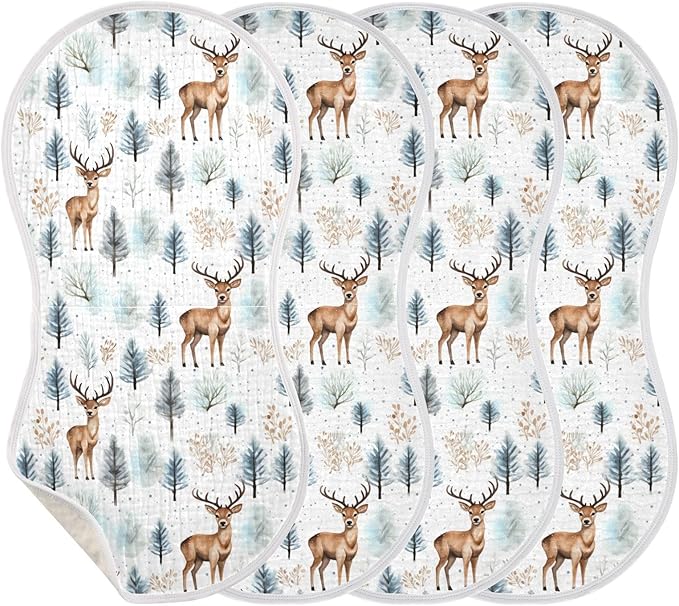 4Pcs Woodland Deer Burp Cloth,Unisex Large Absorbent Soft Cotton Muslin Burping Cloths for Newborn Boys Girls,11x22in,A110943