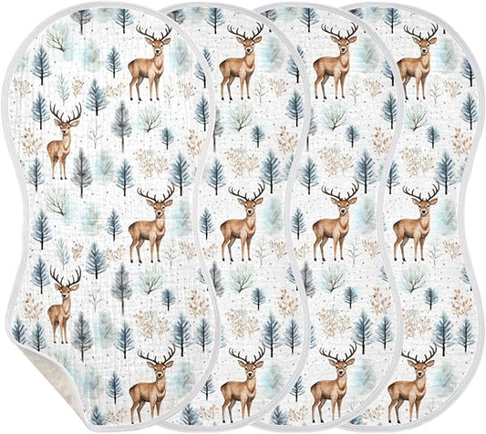 4Pcs Woodland Deer Burp Cloth,Unisex Large Absorbent Soft Cotton Muslin Burping Cloths for Newborn Boys Girls,11x22in,A110943