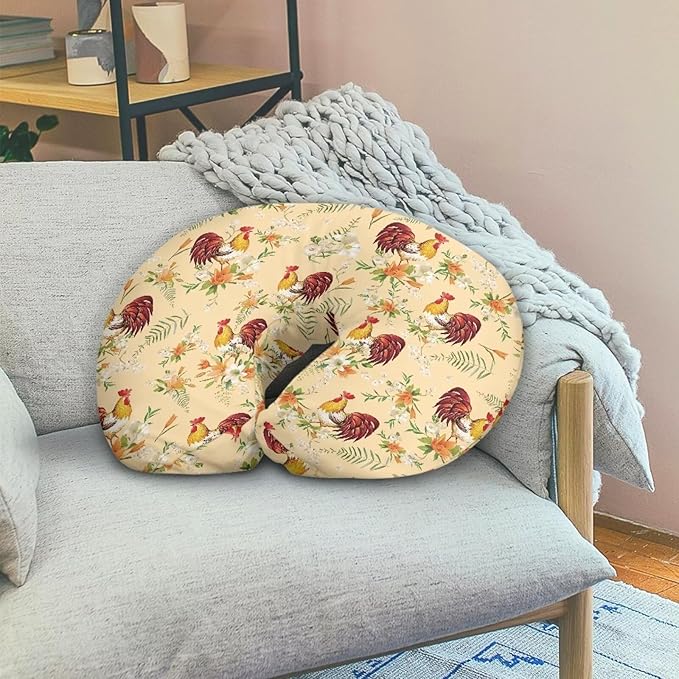 Retro Rooster Floral Baby Nursing Pillow Cover Slipcover Washable Soft & Gentle on Baby Skin Breastfeeding Feeding Support Pillow Case for Home Car Sofa Decorations