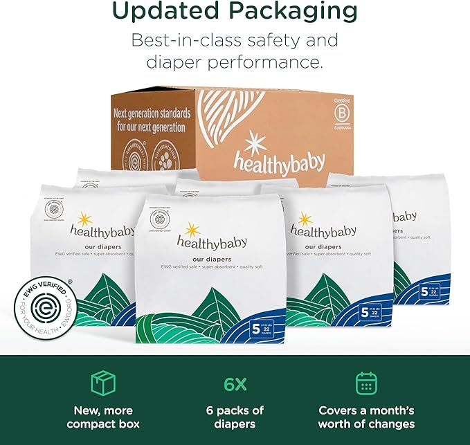 Our Diapers | The First EWG Verified & Microbiome-Friendly Diaper | Size 5 (27-35 lbs) 132 Count | 12-Hour Leak Protection | Made with Organic Cotton & Plant-Derived Materials | Totally Chlorine Free