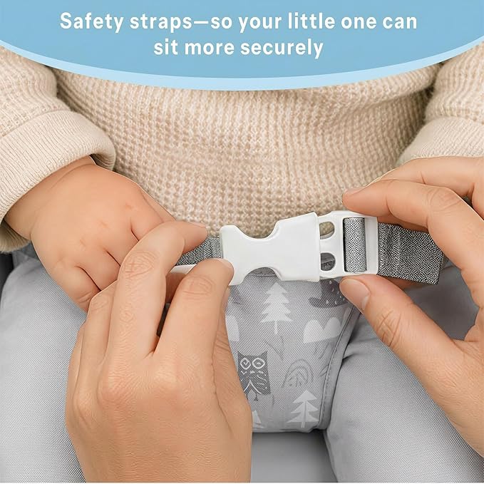 High Chair Pad, High Chair Cushion, Cute Pattern, Comfortable Seat Belt Design, Soft and Comfortable Seat Cushion Breathable Pad, Baby Sits More Safe and Comfort(Gray Animal Pattern)