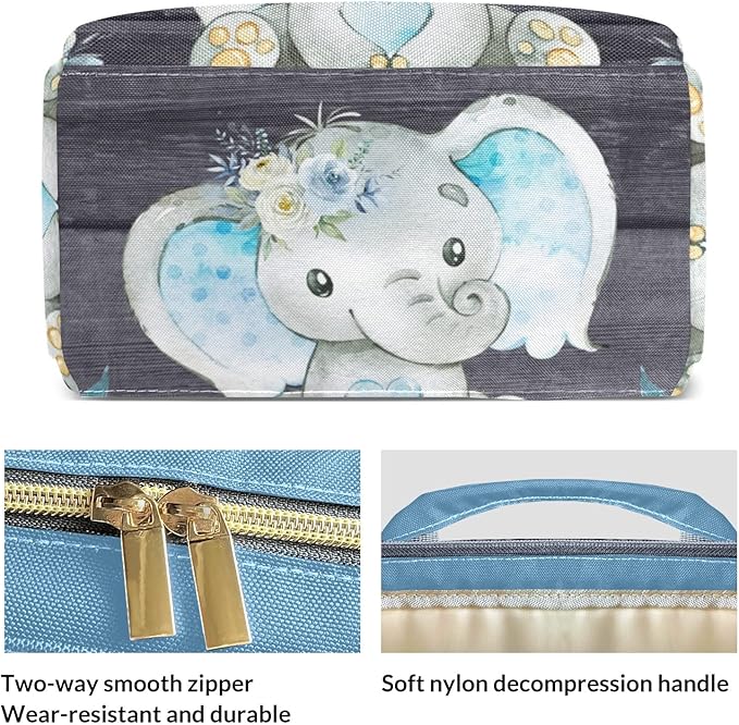 Watercolor Flower Elephant Mommy Bag for Baby Girl Custom Diaper Bag Backpack Waterproof Multi-Function Travel Camping Picnic Diaper Carrying Bag