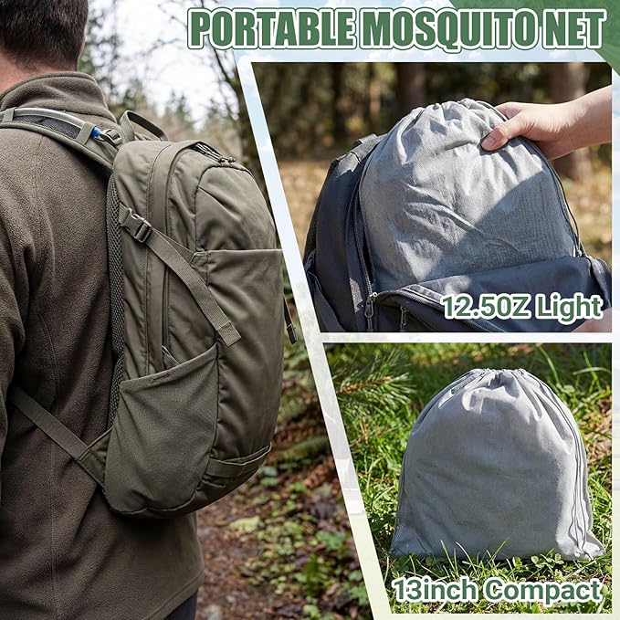 2 Pcs Large Pop up Mosquito Tent Portable Foldable Mosquito Bug Net for Bed Camping Travel Patio Outdoor 78 * 31 * 22 Inch Bug Netting Mesh Tent Canopy for Adults Bedroom, Green