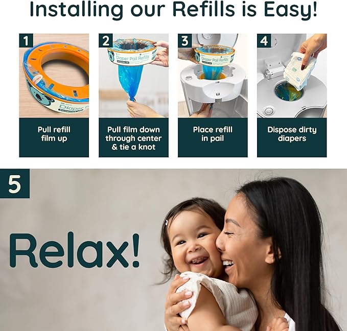 Reli. Diaper Pail Refill Bags, Compatible with Munchkin Step, Pail (3 Pack) | Pail Refills w/Lavender Scent | Odor Blocking, Strong, Easy Replacement | Holds up to 840 Diapers