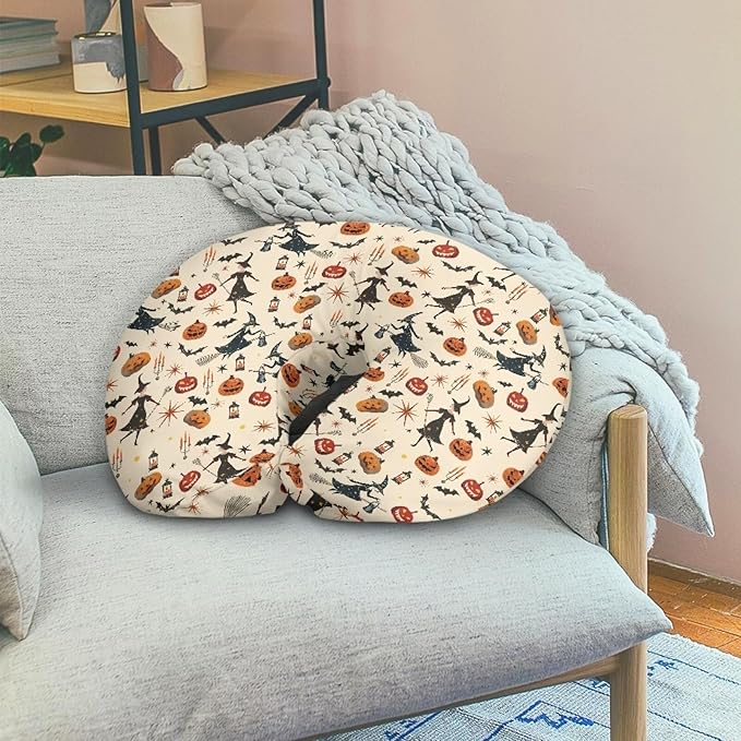 Witch Jack-O'-Lantern Baby Nursing Pillow Cover for Breastfeeding Moms, Breathable Neutral Halloween Breastfeeding Pillow Cover for Bottle Feeding (22"x18"x6")