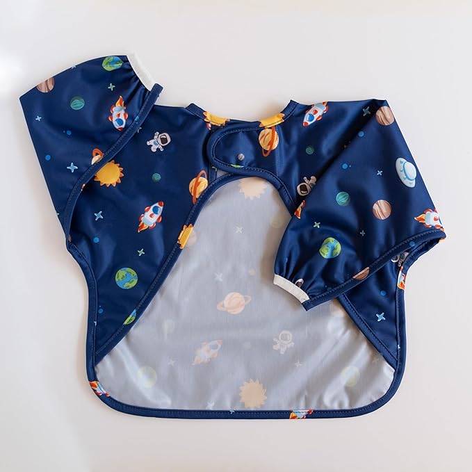 Waterproof Long Sleeve Bib – Machine Washable Baby Bibs for Eating – Baby Smock Bib for Toddler – BLW Supplies for Baby