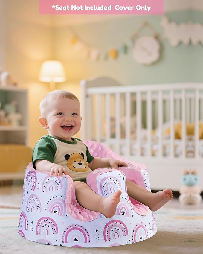 BOMOLOUR Seat Cover Compatible with Bumbo and Nuby Seat, Removable Breathable Baby Floor Seat Cover for Boys and Girls, Seat Not Included (Pink Rainbow)