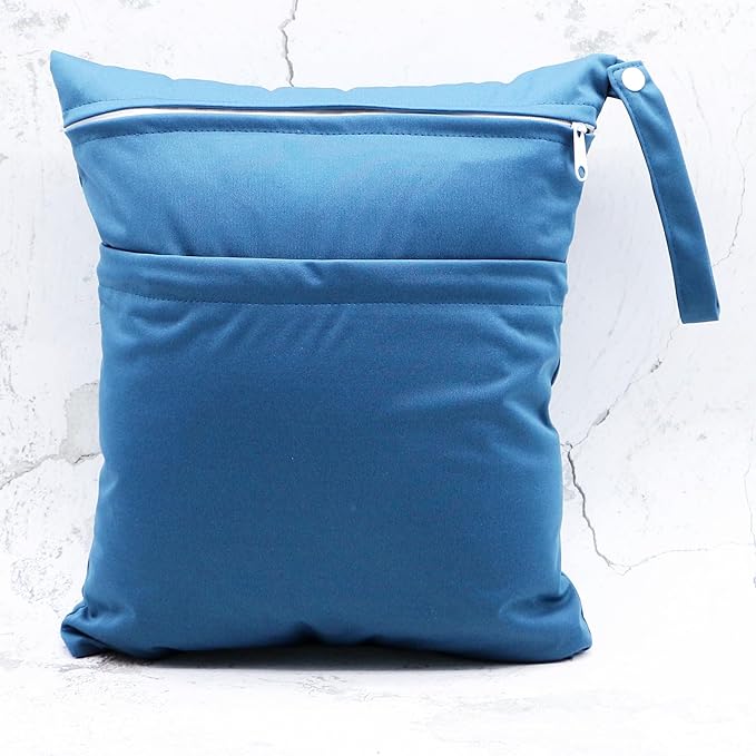 2pcs Cloth Diaper Wet Dry Bags Waterproof Reusable with Two Zippered Pockets Travel Beach Pool Daycare Soiled Baby Items Yoga Gym Bag for Swimsuits or Wet Clothes (3036-2-greyblue)