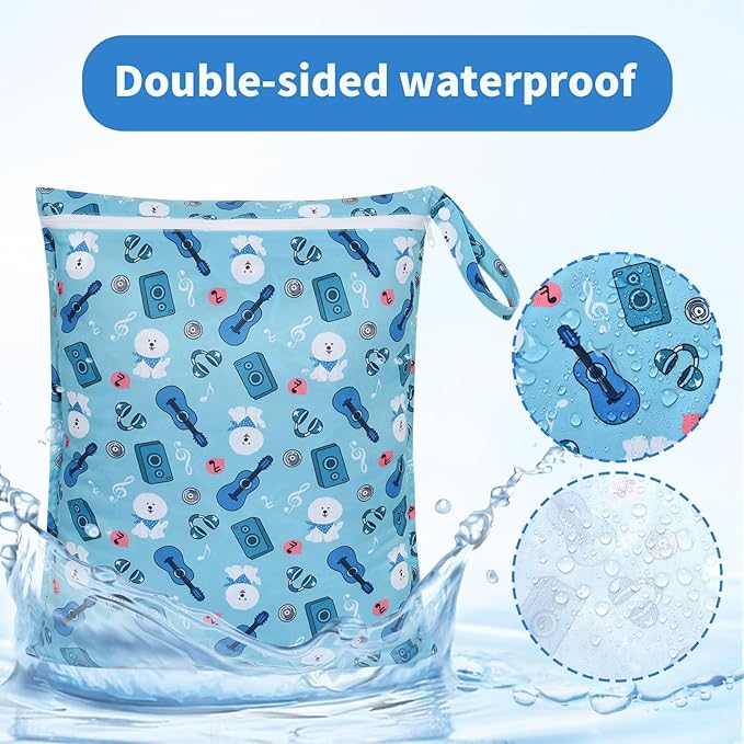 OTraki 2Pcs Waterproof Wet Dry Bags 16x20 inch Wet Bag for Beach, Gym, Yoga, Daycare With Zippered & Handle Wet Clothes Storage Bag Drying do not exceed 176℉(Flower Guitar Pattern)