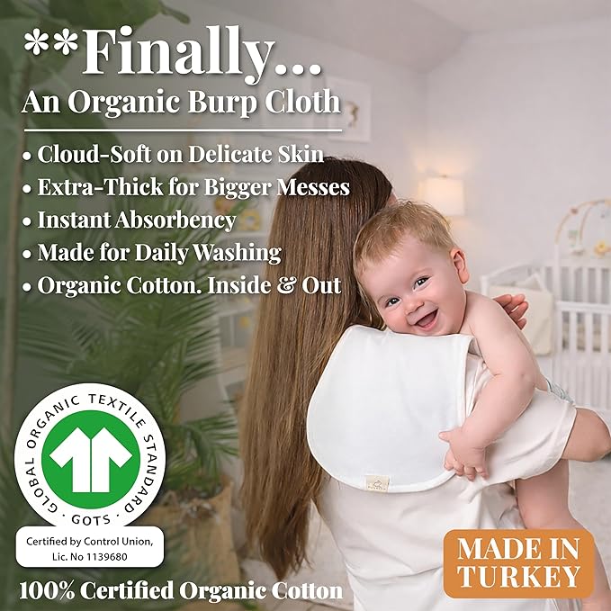 GOTS Organic Cotton Burp Cloths Baby Boy & Girl – 3 Pack Organic Cotton Burp Cloth for Babies, Soft & Plush Long Stable Turkish Cotton for Newborn, Baby Essentials (Arctic Snow Collection)