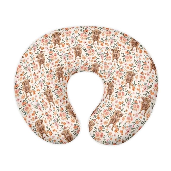 Highland Cattle Nursing Pillow Covers for Baby Girl Boy Nursing Pillowcase Fits The Original Support Pillow Cover Flower Breastfeeding Pillow Slipcovers for Infant Breast Feeding Pillowcase