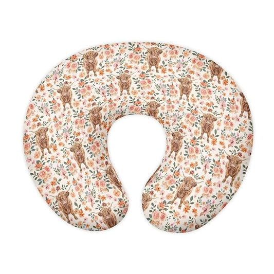Highland Cattle Nursing Pillow Covers for Baby Girl Boy Nursing Pillowcase Fits The Original Support Pillow Cover Flower Breastfeeding Pillow Slipcovers for Infant Breast Feeding Pillowcase